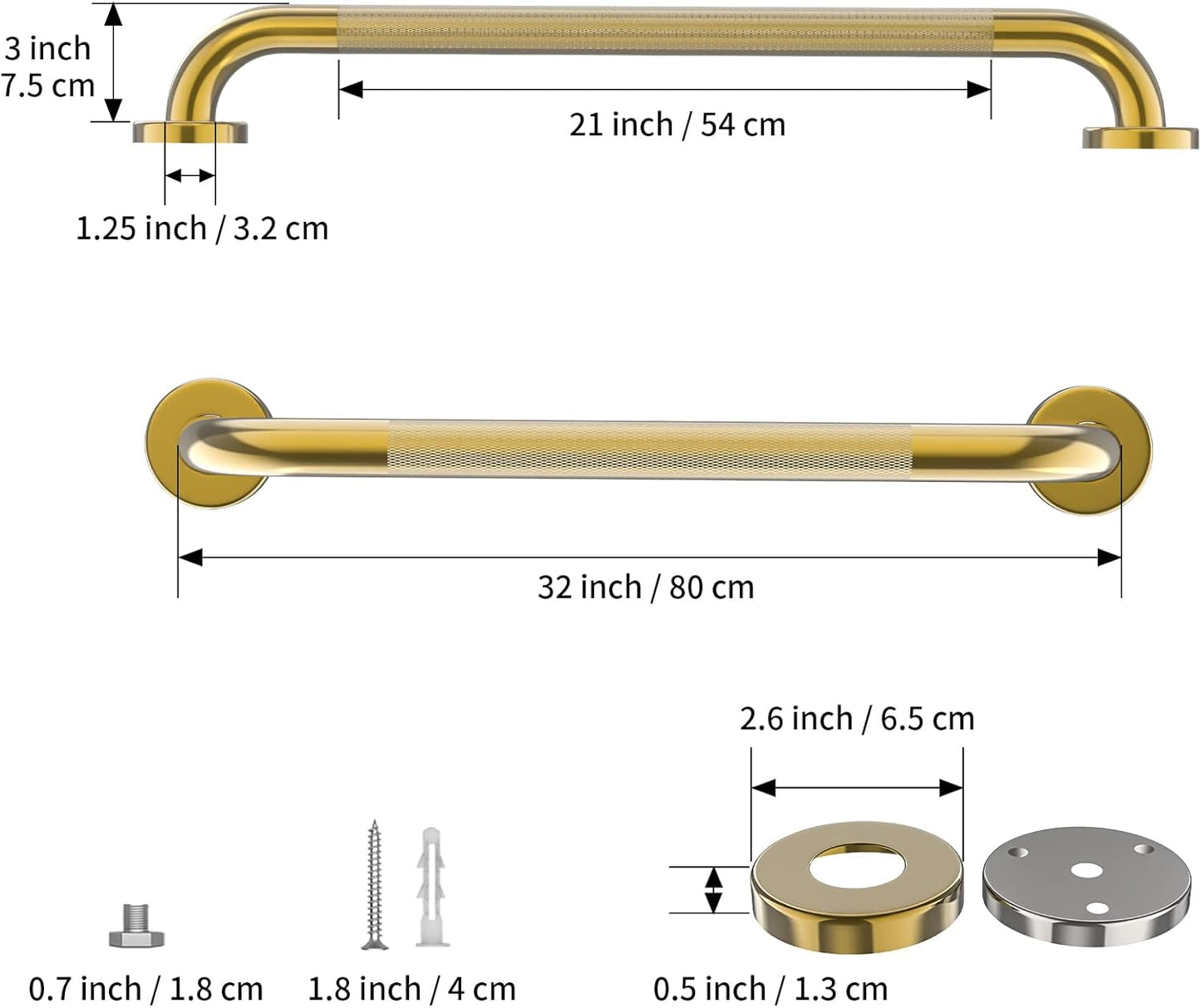 Gold Shower Grab Bar w/Anti-Slip Knurled Grip 32 Inch, Zepolu Wall Mounted Stainless Steel Bath Grab Bar,Safety Balanced Handrail, Handicap Injury Elderly Senior Assist Support Textured Handle