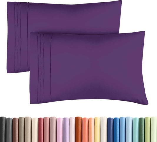 King Pillow Cases Set of 2 - Ultra Soft Hotel Quality Pillowcase Covers - Comfy, Cozy & Wrinkle Free - Shrinkage, Stain and Fade Resistant - Machine Washable Pillow Protectors - 2 Piece Set - Purple