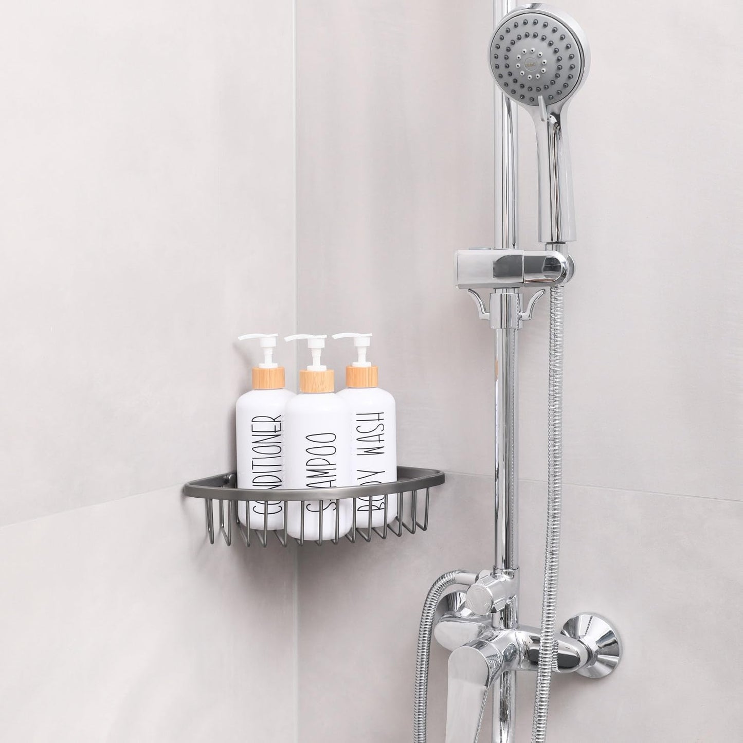 MOMEEMO White Shampoo and Conditioner Dispenser Set, Contains 3 Extra-Thick PET Plastic Bottles, Refillable Shampoo and Conditioner Bottles Perfect for Farmhouse Bathroom Decor. (White)