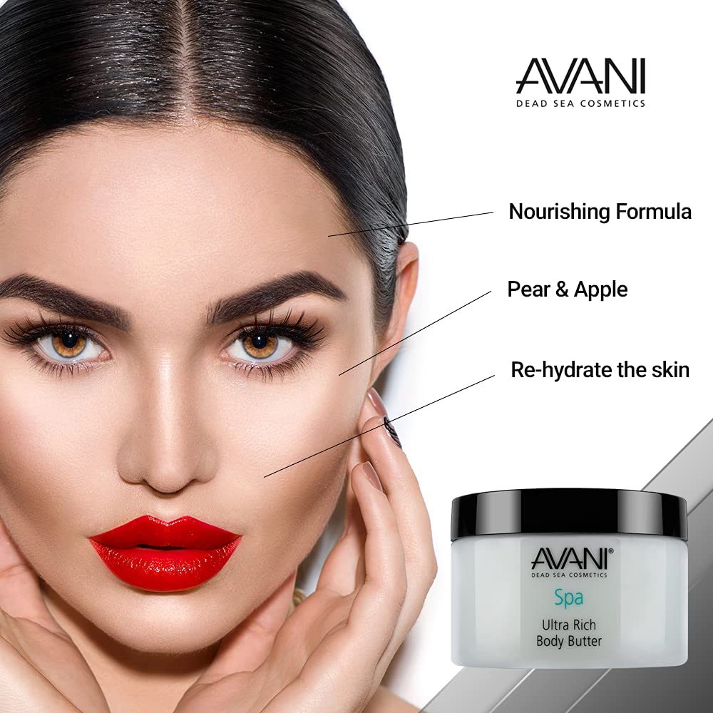 Avani Ultra Rich Body Butter-Dead Sea Salt, Aloe Vera,Vitamin E, Shea, Jojoba, Sunflower, Olive Essential Oil-for All Skin Types-Pear/Apple Fragrance