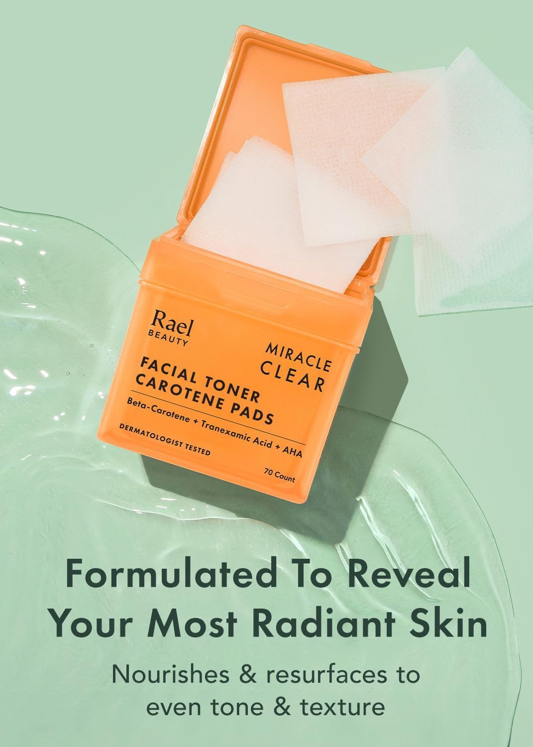 Rael Toner Pads - Cotton Pad for Face, Korean Skin Care, Dual Textured, Exfoliating and Soothing with Carotene, Niacinamide, Hyaluronic Acid, Hydrating, Vegan (70 Count)