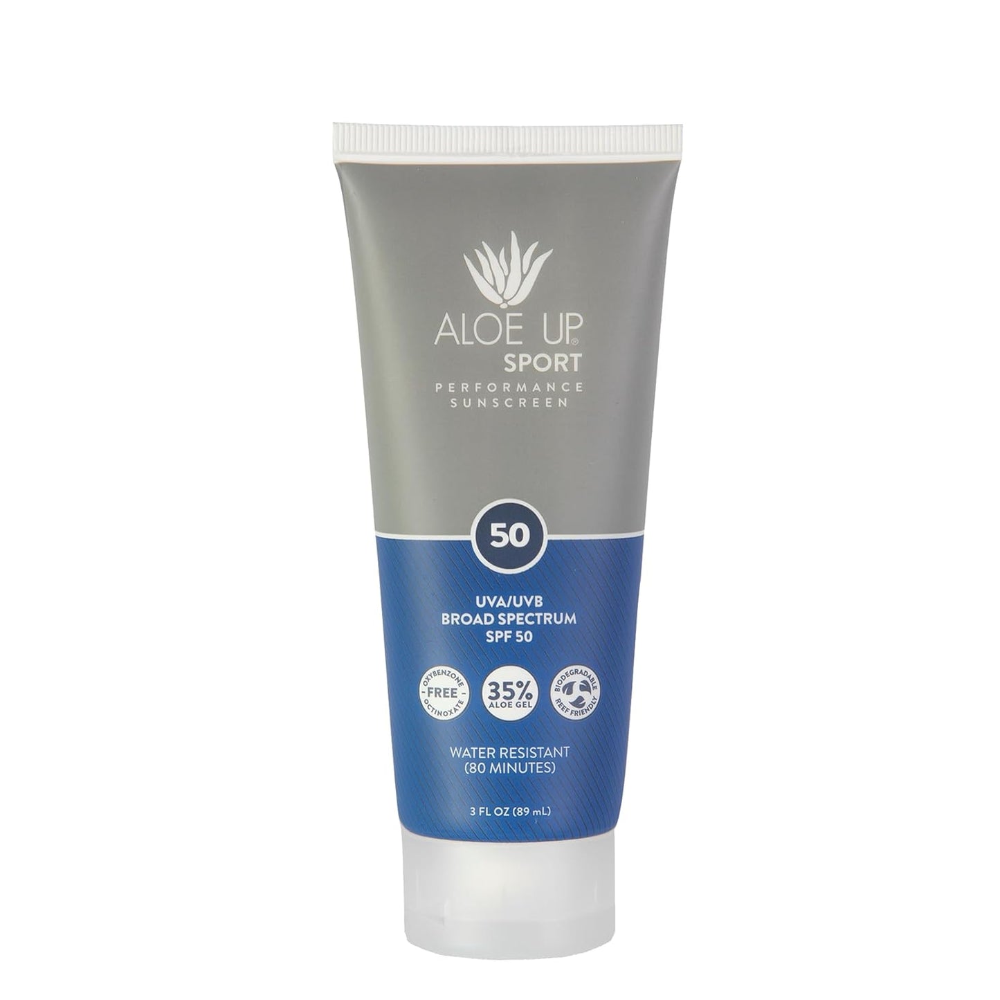 Aloe Up Sport Sunscreen Lotion SPF 50 - Broad Spectrum UVA/UVB Sunscreen Protector for Face and Body - With Hydrating Aloe Vera Gel - Non-Greasy - No White Cast - Reef Safe - Fragrance-Free - 3 Oz