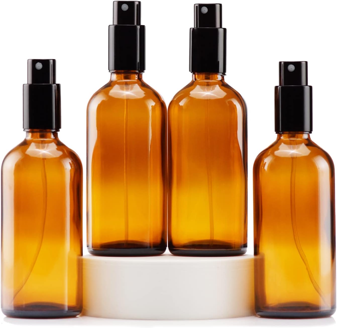 YIZHAO Amber Glass Spray Bottles 4oz, with Small Fine Mist Spray, Metal Cap, Refillable for Essential Oil,Travel,Cleaning,Perfume,Aromatherapy,Makeup – 4 Pcs