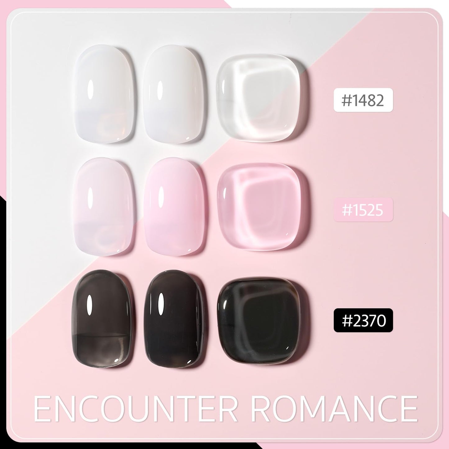 GAOY Gel Nail Polish Kit, 3 Colors 16ml Jelly Black White Pink, Soak Off UV Gel Polish Set - Encounter Romance