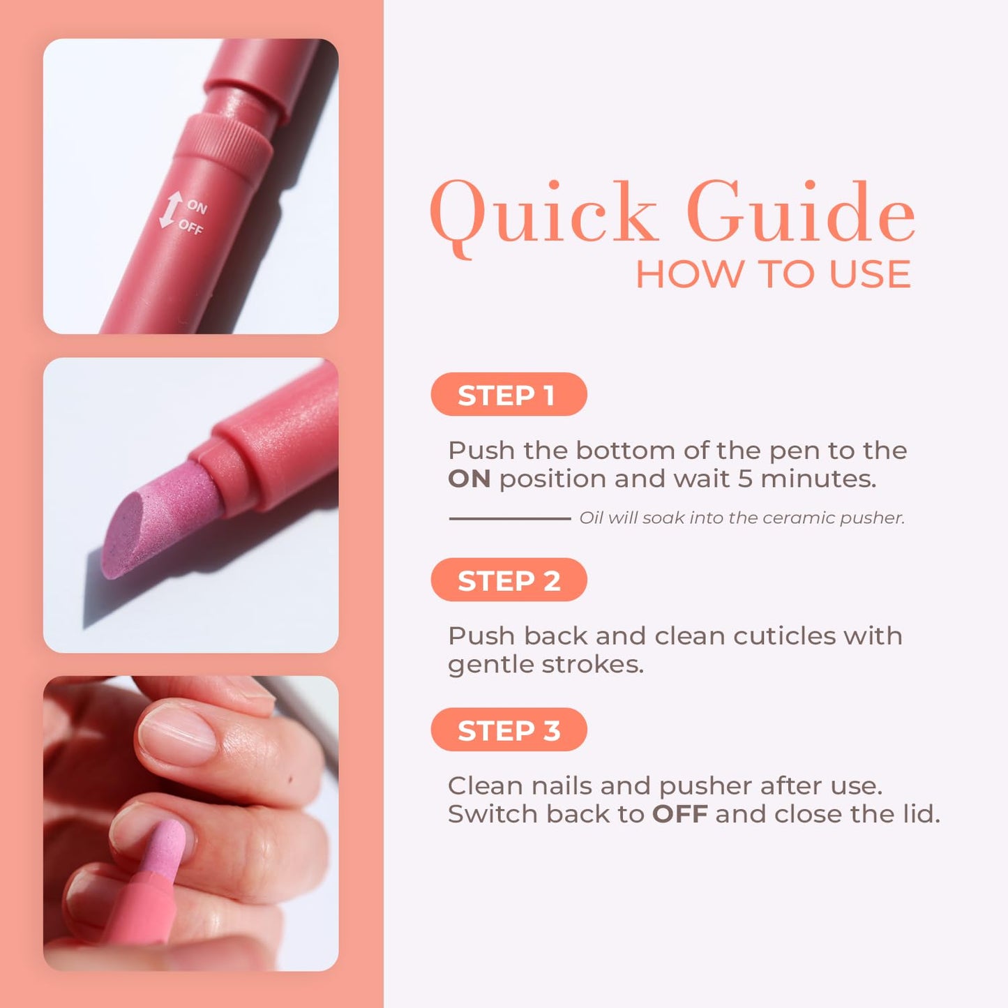 1PCS Ceramic Cuticle On/Off Oil Pusher Cuticle Pusher (Mint)