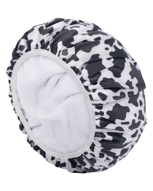 Auban Shower Cap, Shower Cap for Women Terry Cloth Lined EVA Exterior Reusable Double Layer Waterproof, Large Bath Hair Cap for All Hair Lengths, Hotel Travel Essentials Accessories Deep Conditioning