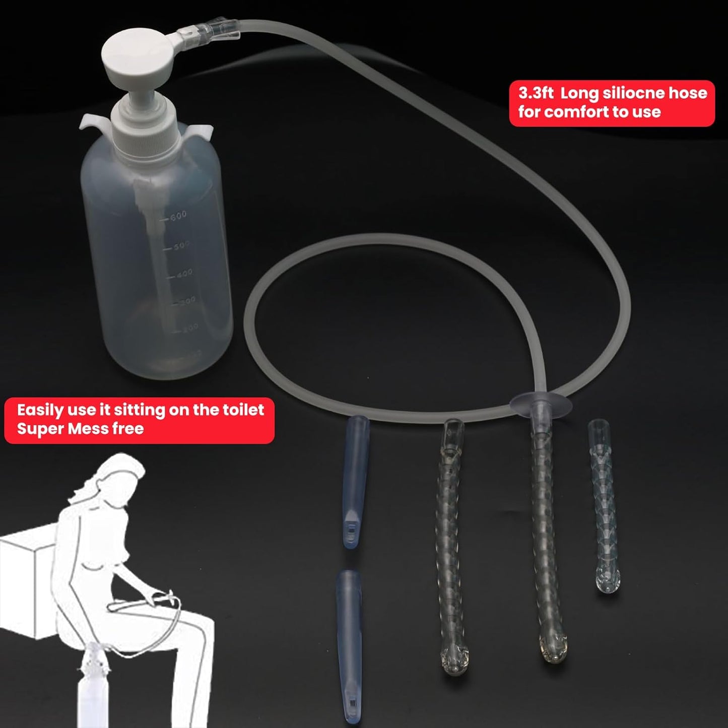 600ml Feminine Wash Enema Pump Bottle Kit 6Pcs Enema Nozzle Tips for Coffee Colon Cleansing Men Women, Anal Vaginal Douche Flush Spray Intimate Shower Irrigator Cleanser Enema Bucket Kit Hand Press