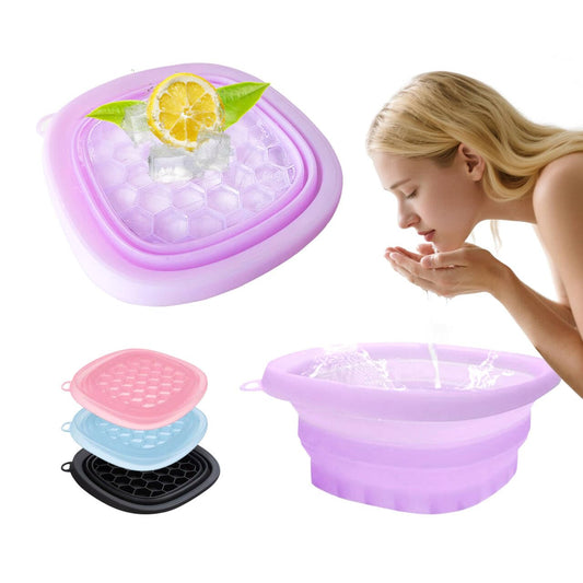 Face Bowl for Ice with Built-in IceTray,Collapsible Silicone Face Ice Bowl – Cold Plunge Therapy for Skin Tightening & Facial Treatment– Portable Spa Tool for Home & Travel（Purple)