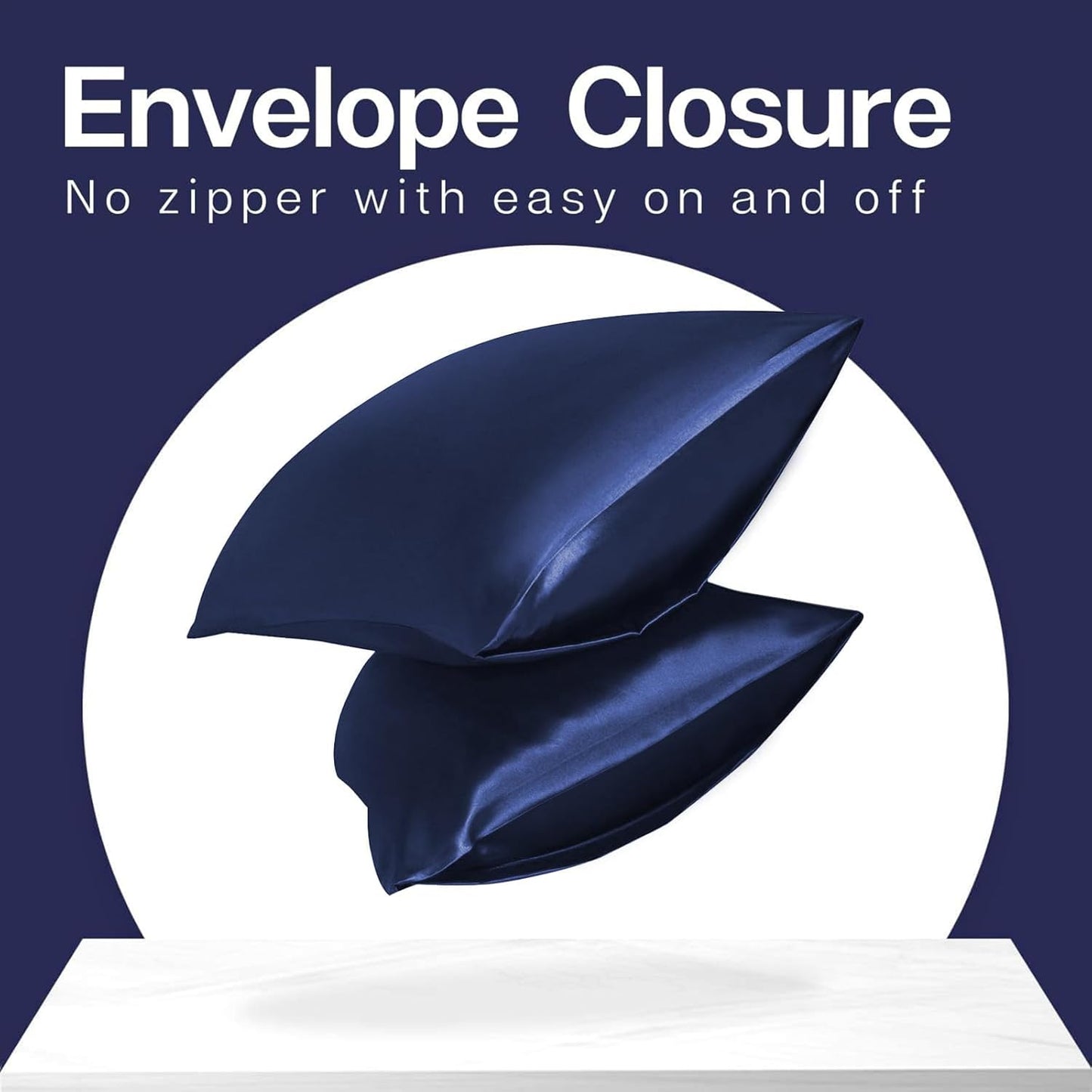 MR&HM Satin Pillowcase for Hair and Skin, Silk Satin Pillowcase 2 Pack, King Size Pillow Cases Set of 2, Silky Pillow Cover with Envelope Closure (20x40, Navy Blue)