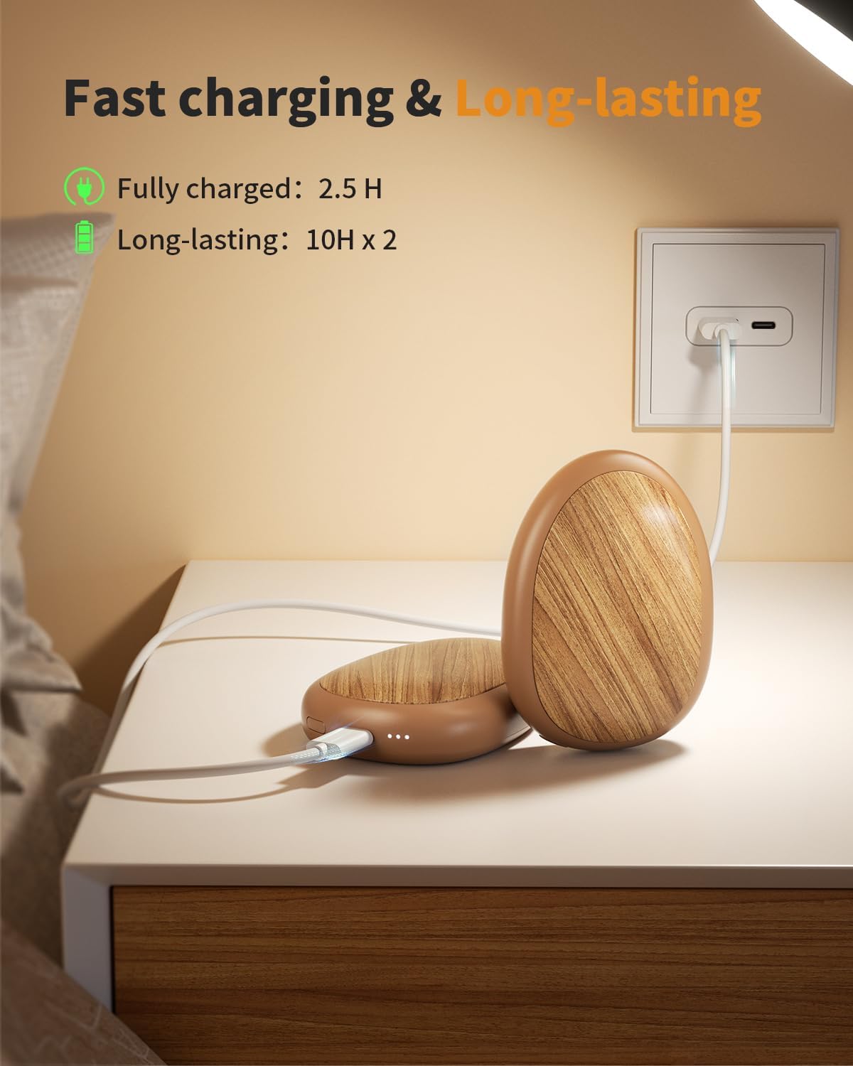 Hand Warmers Rechargeable 2 Pack, AI Temperature Control Electric Handwarmers, Stone Shape Portable Pocket Heater, Great Gift for Christmas Hunting, Golf, Camping Black