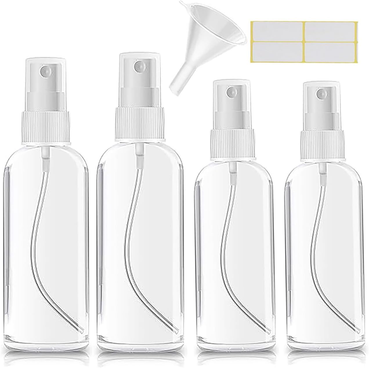 Small Spray Bottle, Clear Empty Mini Travel Plastic Bottle. Premium spray bottles for perfumes and cosmetics. 2 * 1oz, 2 * 1.7oz. (4 Pack)