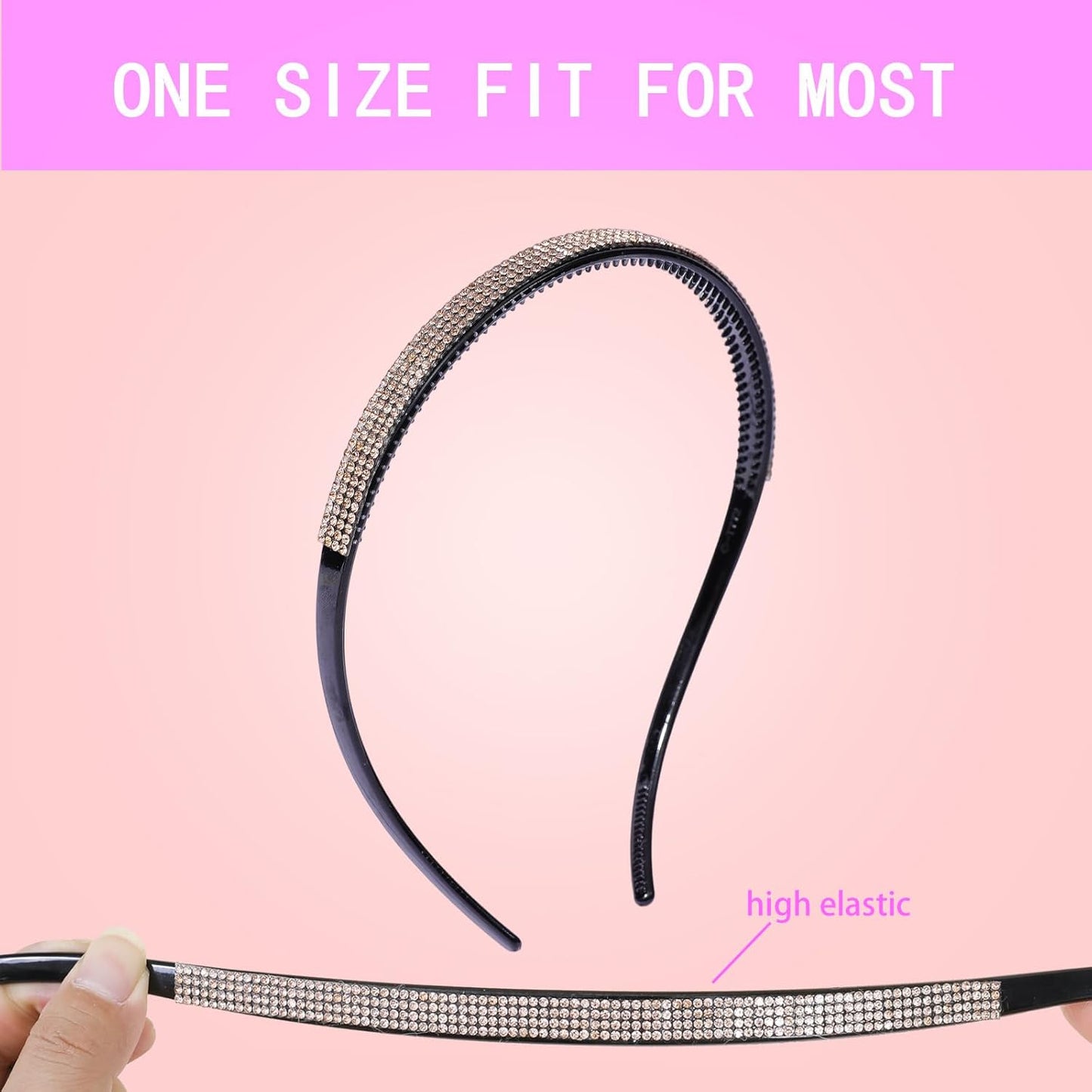 Rhinestone Glasses Headbands for Women Girls,4PCS Non Slip Headband for Eyewear,High Elastic Black Plastic Hair Hoop with Short Teeth,Fashion Bling Hair Accessories