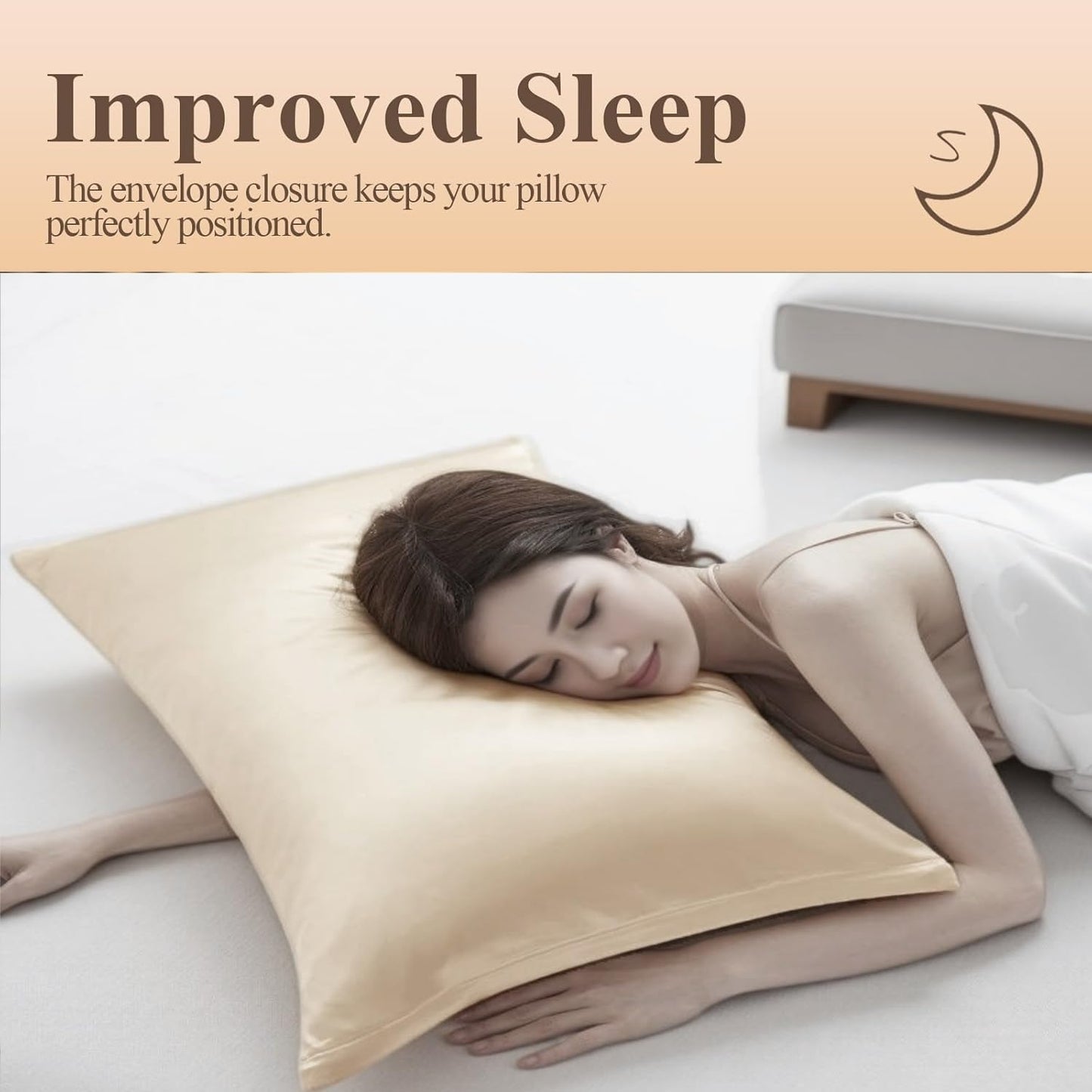 Juwenin Bedding,Super Soft and Luxury Silky Satin Pillowcase with Zipper (Silky Satin Pillow Case for Hair) Set of 2 (Camel, Queen(20''x29''))