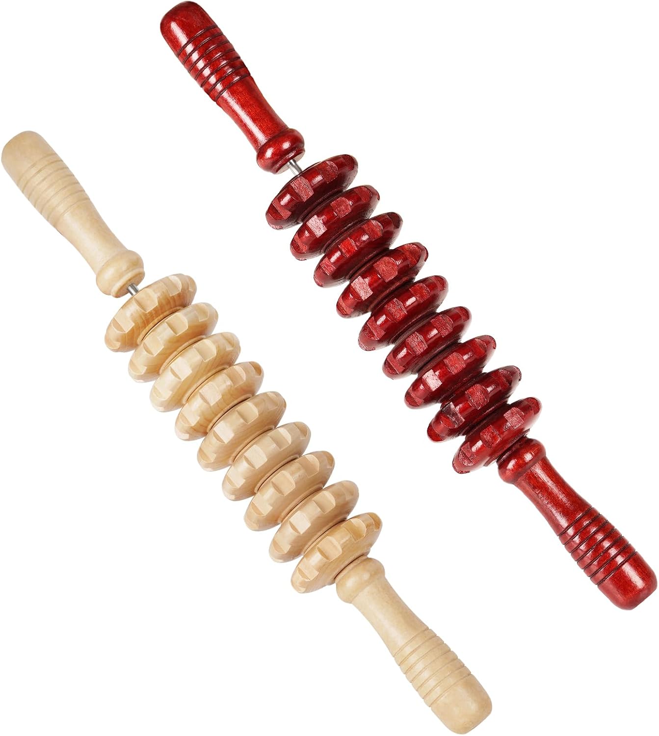 Liitrton Manual Wooden Fascia Massage Roller Trigger Points for Release Cellulite Sore Muscle Blasting (White+Red)