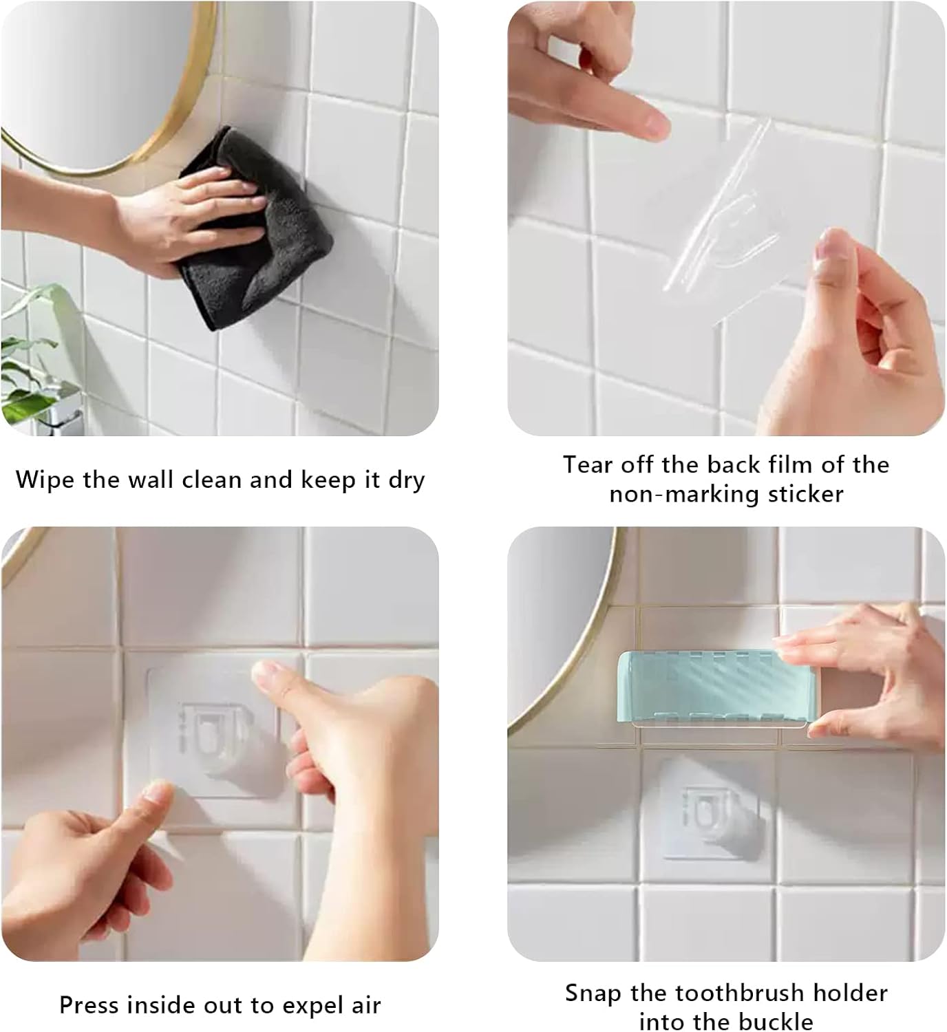 5 Slots Toothbrush Holder Wall Mount with Cover, Self Adhesive Toothbrushes Storage Organizer Perfect for Dorm Bathrooms and Shower, Holds 5 Toothbrushes. (Blue)