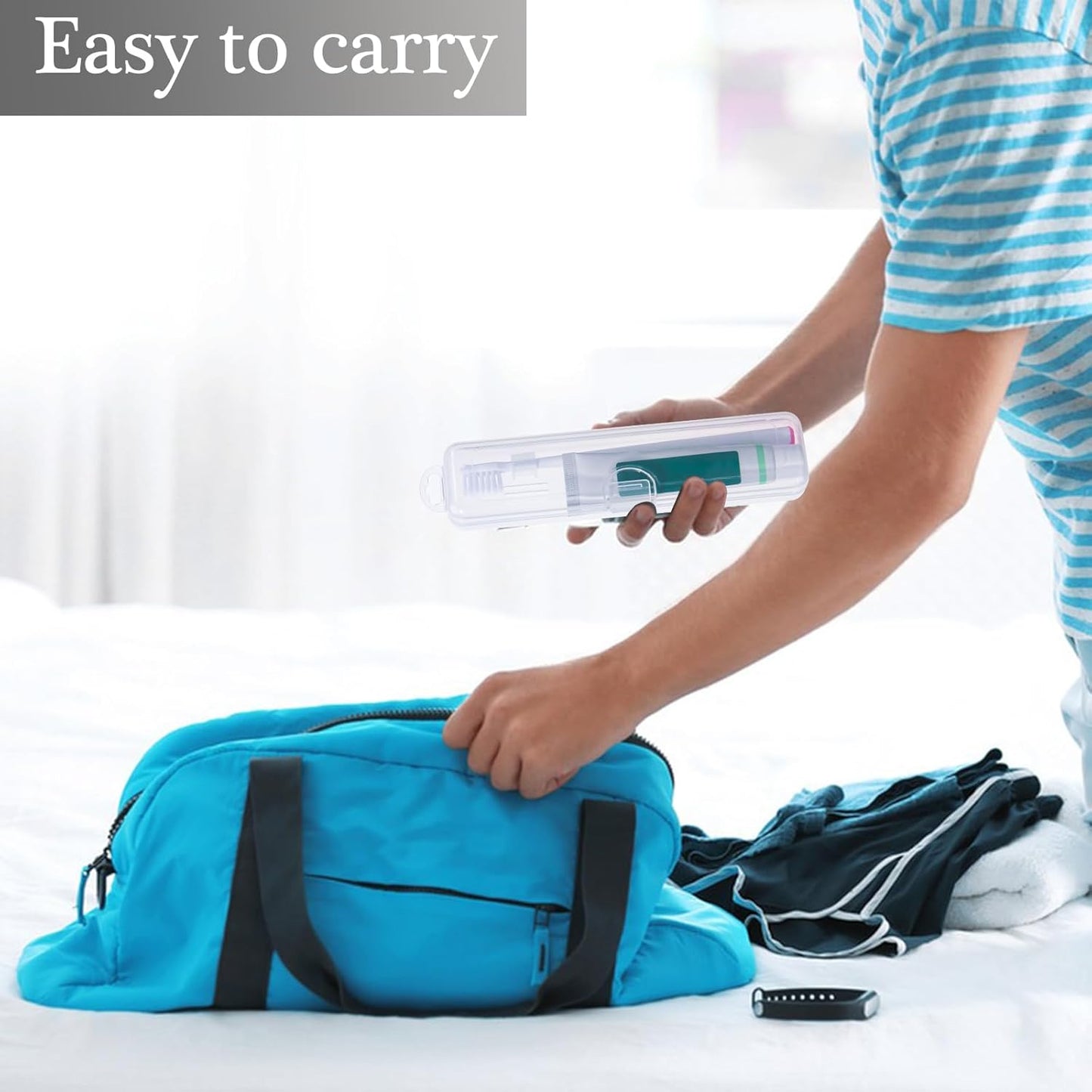 Toothbrush Travel Case 2 Pack, Gamdee Clear Toothbrush Case Holder Travel Size Plastic Toothbrush Holder Toothpaste Storage Container Portable for Traveling, 7.87 x 1.85 x 1.18”