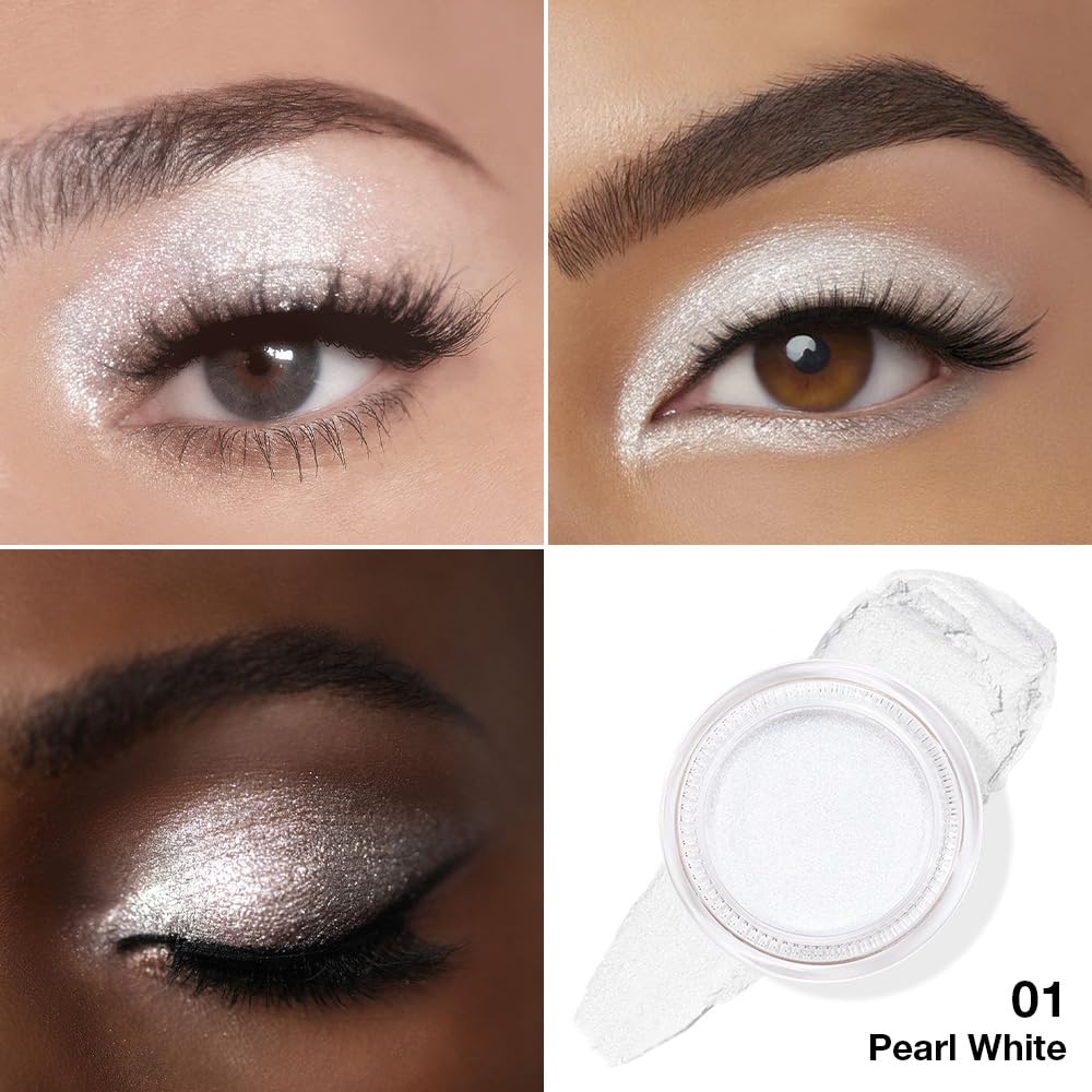 Kaely Single Cream Eyeshadow Pot, Pearl White Sparkle Eye Shadow for Older Women High Pigmented Waterproof, Natural Eyeshadow Palette Makeup Brightener, sombras en crema para ojos, Blendable, 01