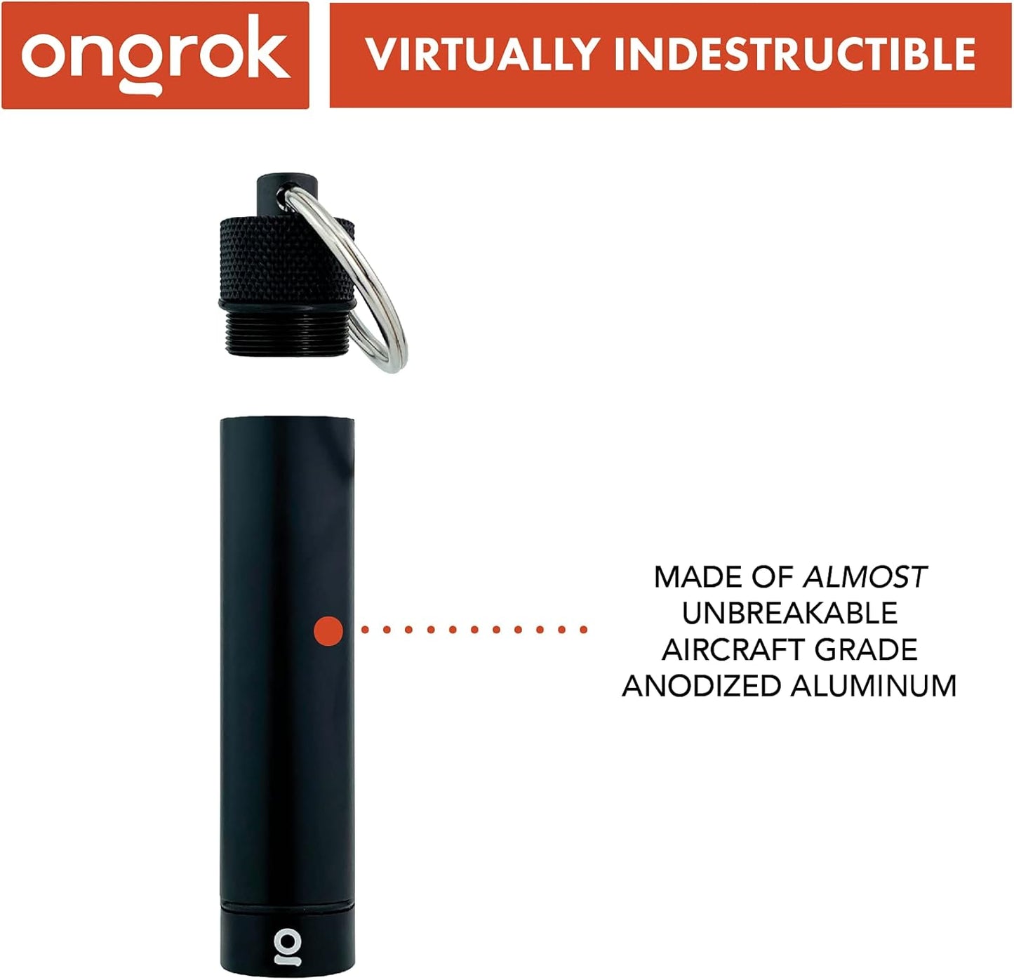 ONGROK Premium Storage Tube, Keychain, Pocket-Sized, Airtight, Aluminum Metal Holder and Case (Black)