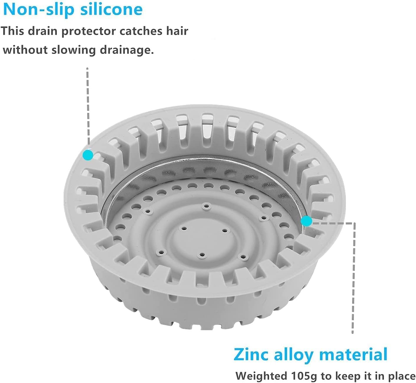 Bathtub Drain Hair Catcher/Bathtub Drain Cover/Drain Protector/Filter for Pop-Up & Regular Drains (Dark gray-2pcs)