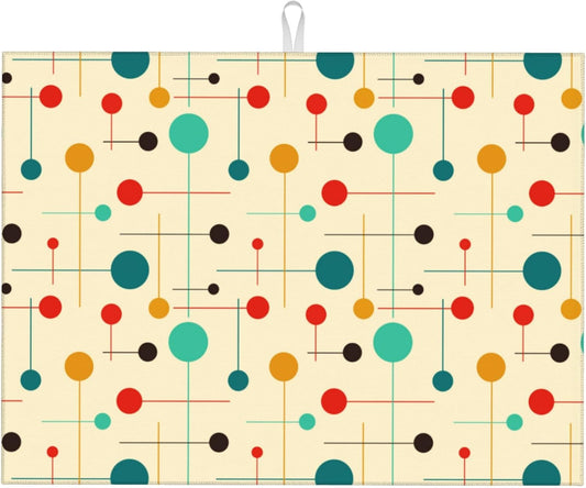 Mid Century Modern Atomic Retro Dish Drying Mat for Kitchen Counter Yellow Drying Pad 18x24 Inch Absorbent Reversible Dish Drainer Rack Mats