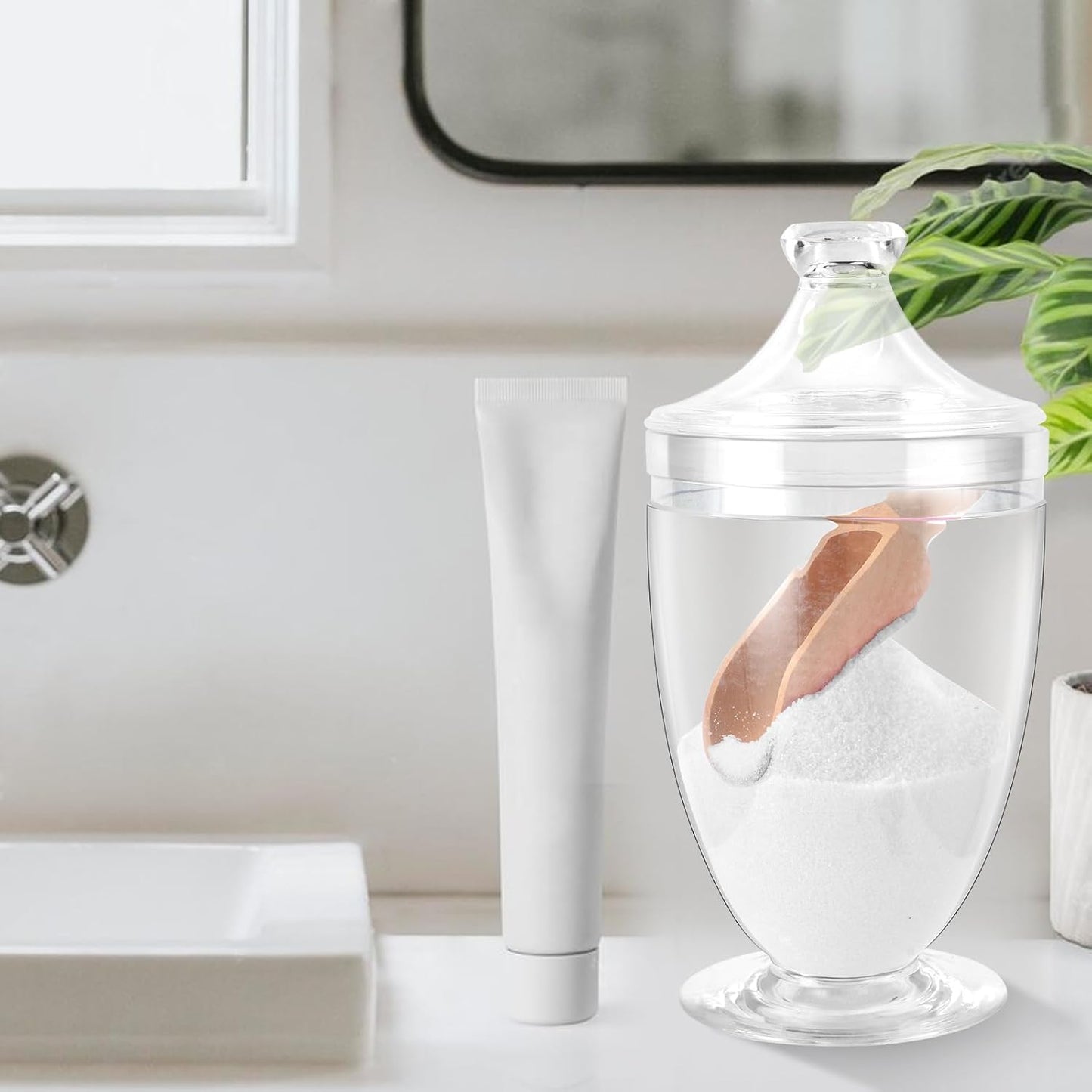 1000ML/33OZ Bath Salt Jar with Lid and Spoon Bath Salt Container Acrylic Salt Canister for Salt Sugar Cereal 4.8 * 9 Inch