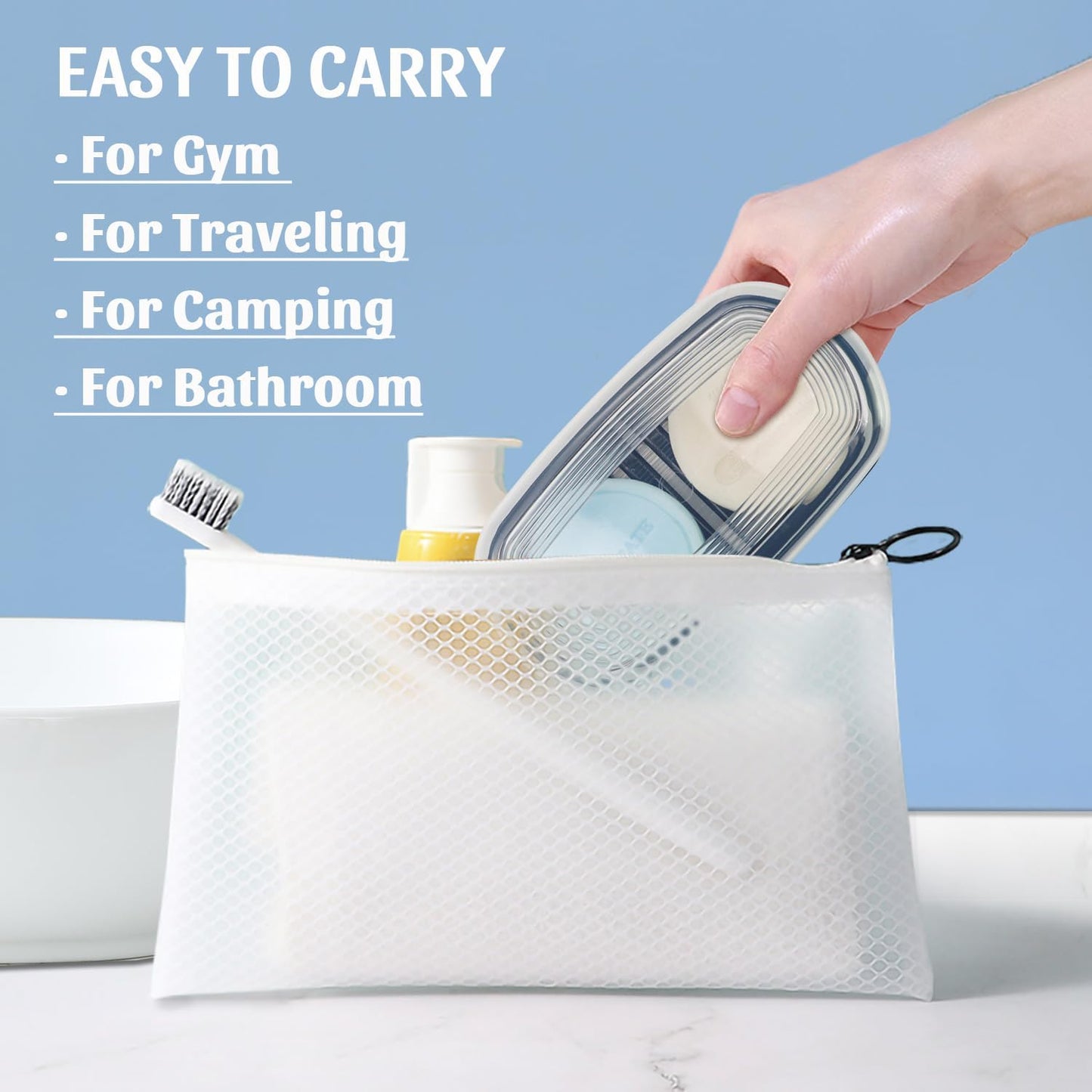 OZNER Clear Travel Soap Case Compatible with Kitsch - Leak-Proof Multi-Use Soap Holder with Draining Layer for Shampoo Bars, Gym, Travel & Camping（Transparent White,1 Pack）