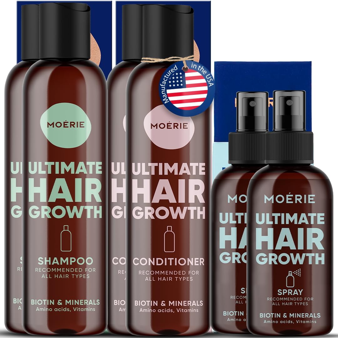 Moerie Mineral Shampoo and Conditioner Plus Hair Growth Spray Set – Ultimate Hair Care Pack – For Longer, Thicker, Fuller Hair - Volumizing Hair Care Products – Paraben & Silicone Free - Double Set