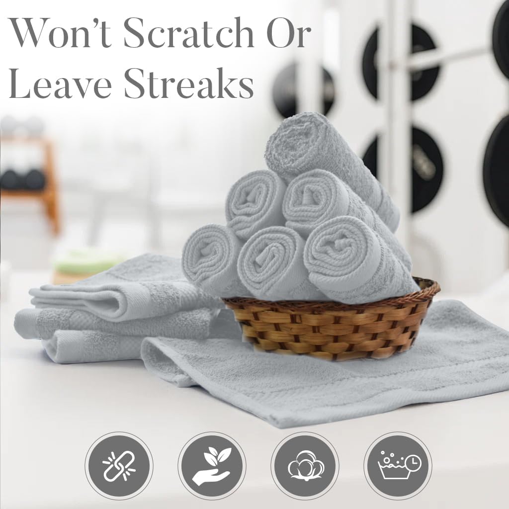 DAN RIVER 12-Pack Premium 100% Cotton Highrise Face Towels – Reusable Face Towel Set, Absorbent & Soft Wash Towels for Bathroom & Body – Hand and Face Towels, 550 GSM (12x12 in)