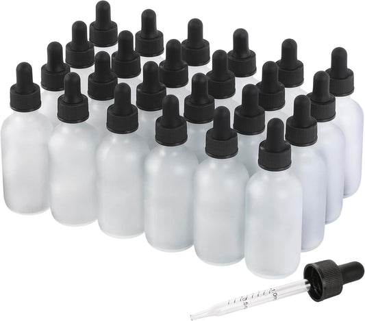 24 Pack, 2oz Glass Dropper Bottle, Preety Texture Tincture Bottles with Precise Scales Eye Droppe, for All Kinds Of Mixed Liquids,Leak-Proof Design for Easy Travel (Clear Frosted)