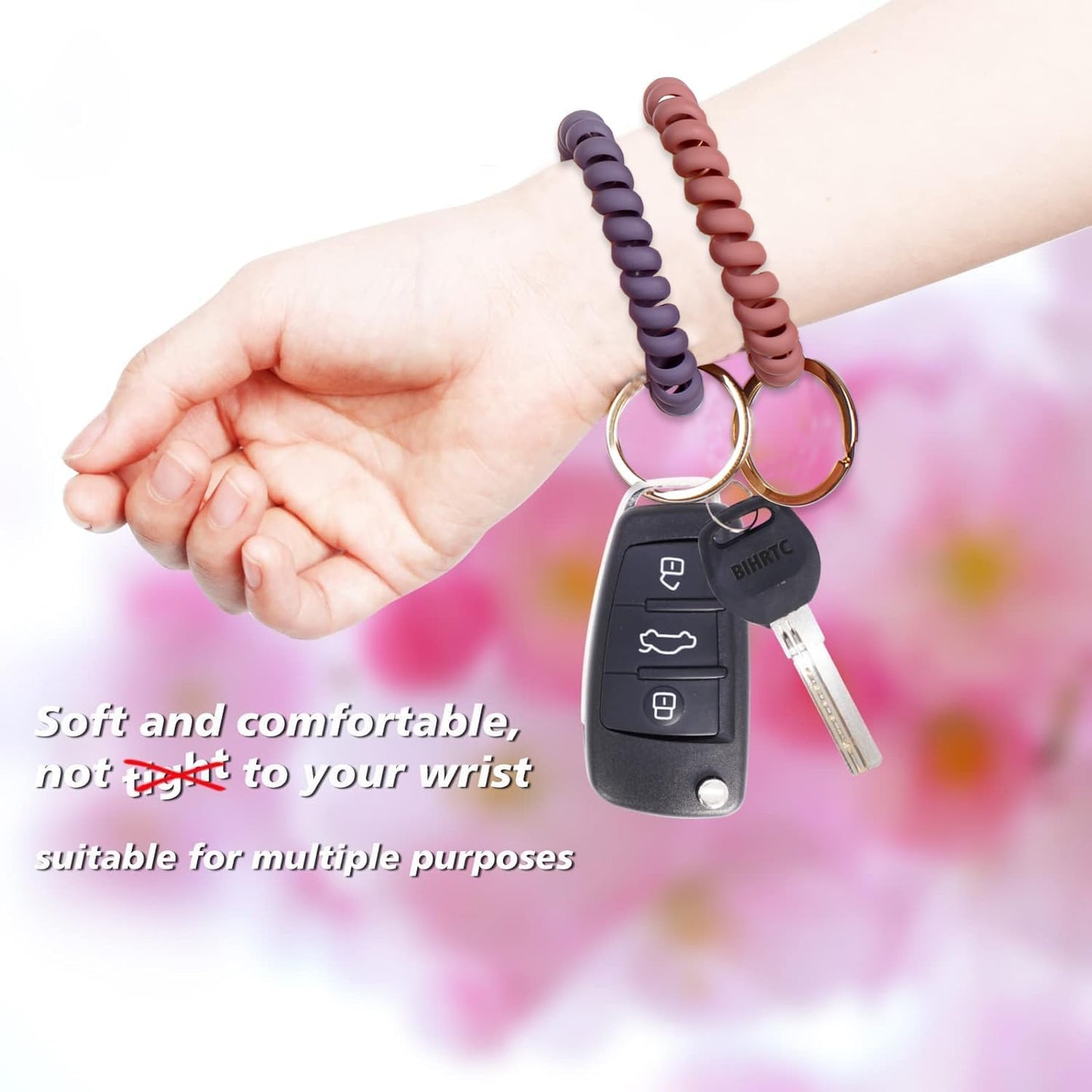 BIHRTC 6pcs Colorful Stretchable Wristband Wristlet Keychain Bracelet Wrist Band Key Ring Chain Wrist Coil Key Chains for Sauna Gym Pool ID Badge and Outdoor Sports