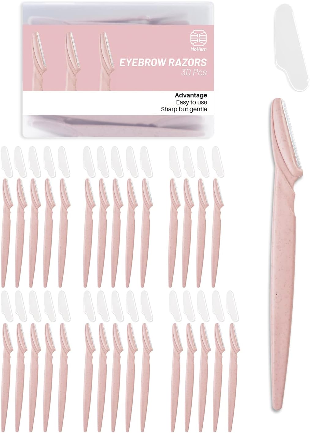 MoHern Dermaplaning Tool for Face, 30 Pcs Dermaplane Razor for Face, Multipurpose Face Razors for Women and Men, Pink
