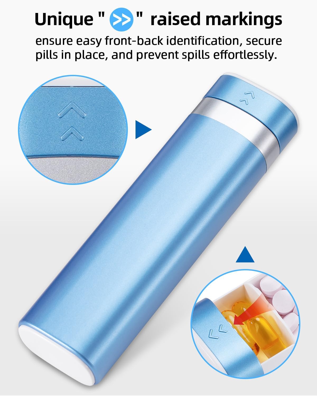 Weekly Pill Organizer 7 Day, Daily Pill Box, Travel Pill Case, Cute Pill Holder to Hold Vitamins, Medicines, Supplements, Pills Organizer (Blue)