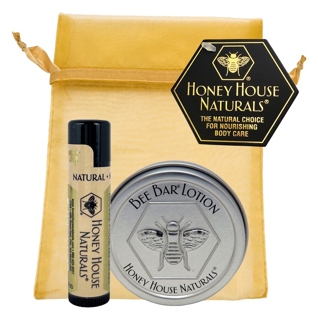 Honey House Naturals 2 Piece Gift Set, All Natural, Ultra Moisturizing Lotion Bar and Lip Butter Infused with Essential Oils, Made in USA, (Variant Name)