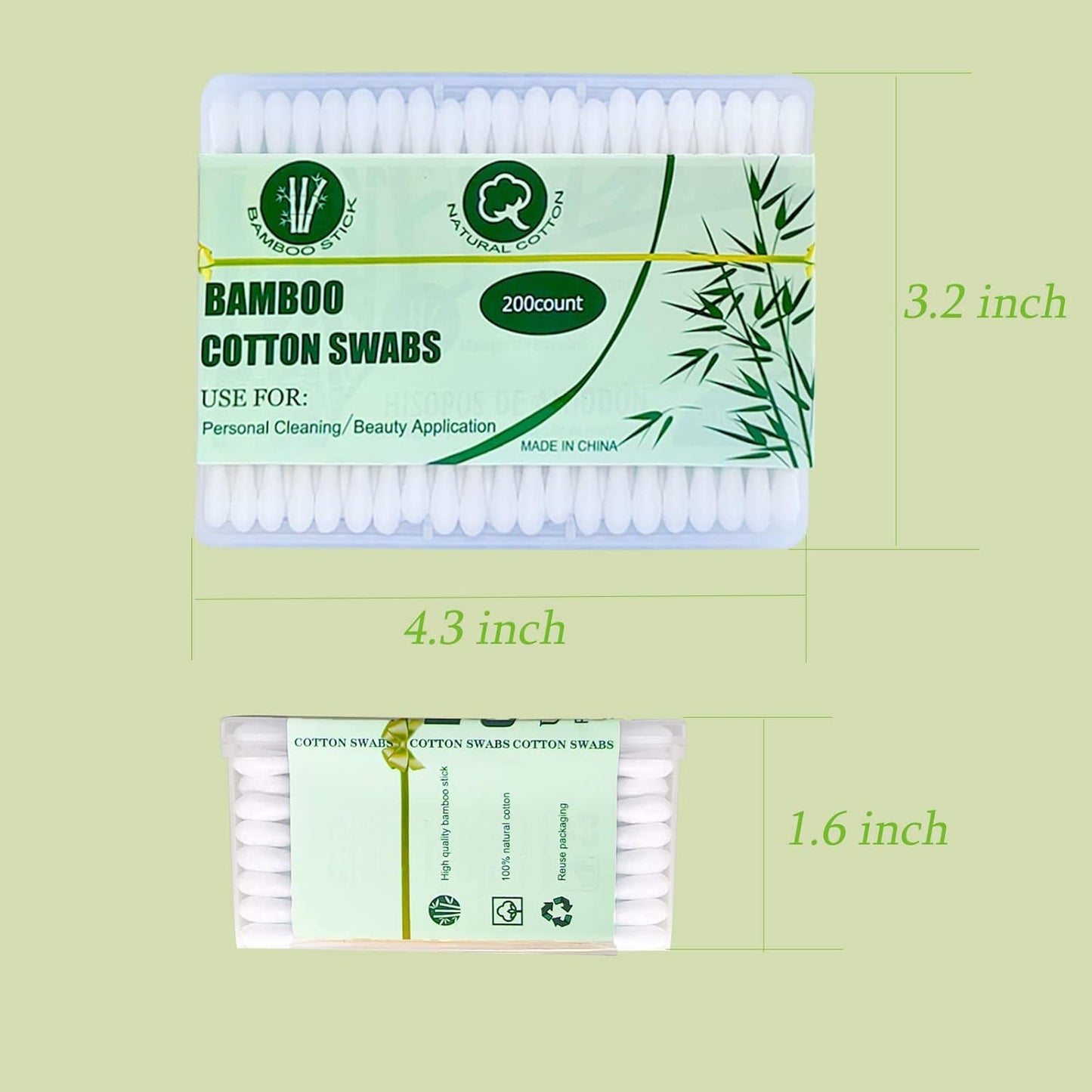 Bamboo Cotton Swabs 2000 Count|Double Round Biodegradable Cotton Buds|10 packs of 200ct