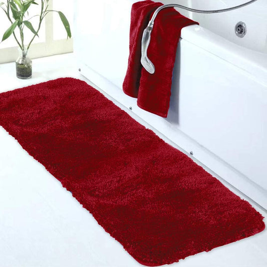 Walensee Shaggy Bath Mat (24 x 60, Red) - Luxury Machine Washable Microfiber Rug with Extra Soft, Absorbent Pile and Non-Slip Backing for Bathroom Floor