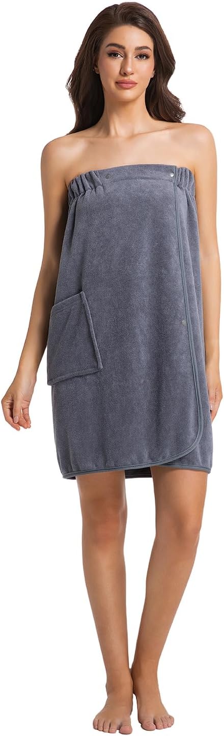 Womens Towel Wrap Bath Robe Lightweight Spa Body Wrap Shower Adjustable Snap Closure Bathrobe