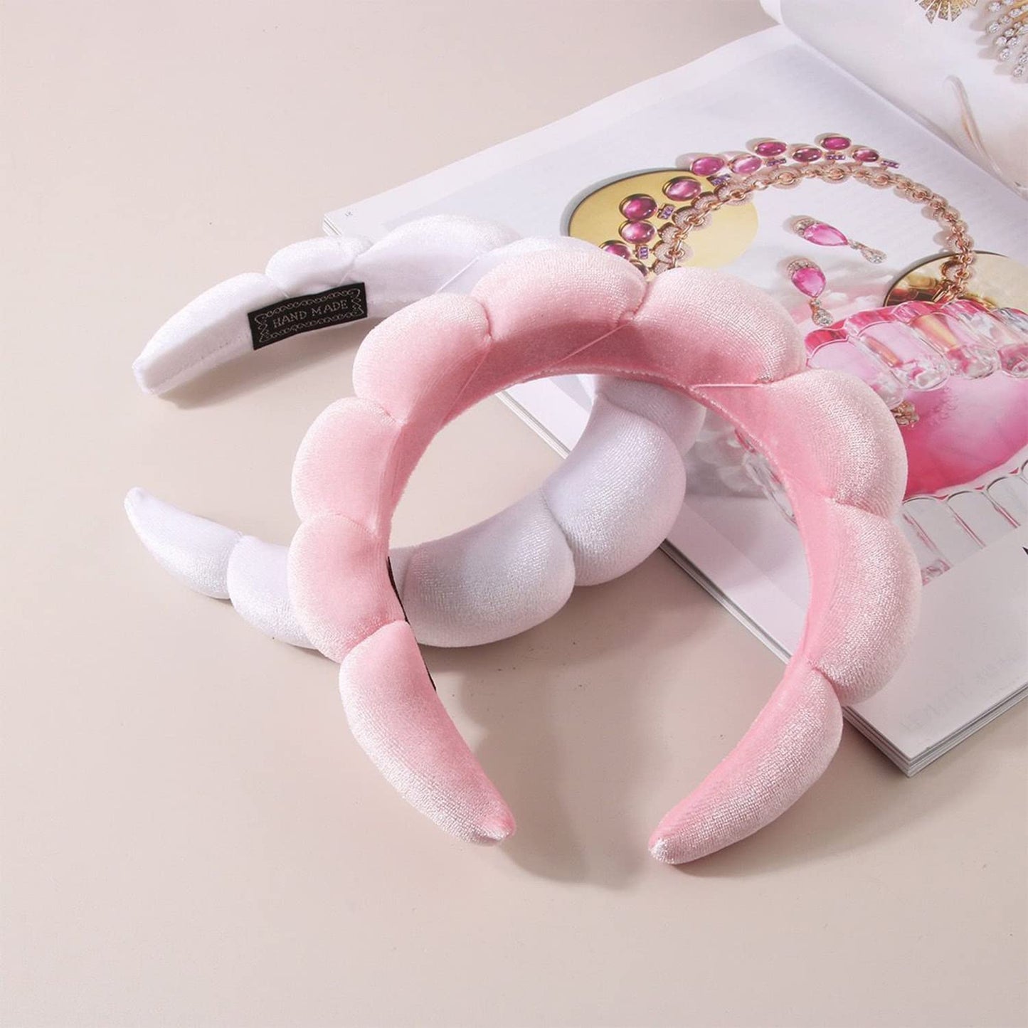 Luckybear Spa Headband for Washing Face, Velvet Makeup Headband with Face Wash Wristbands - Pink