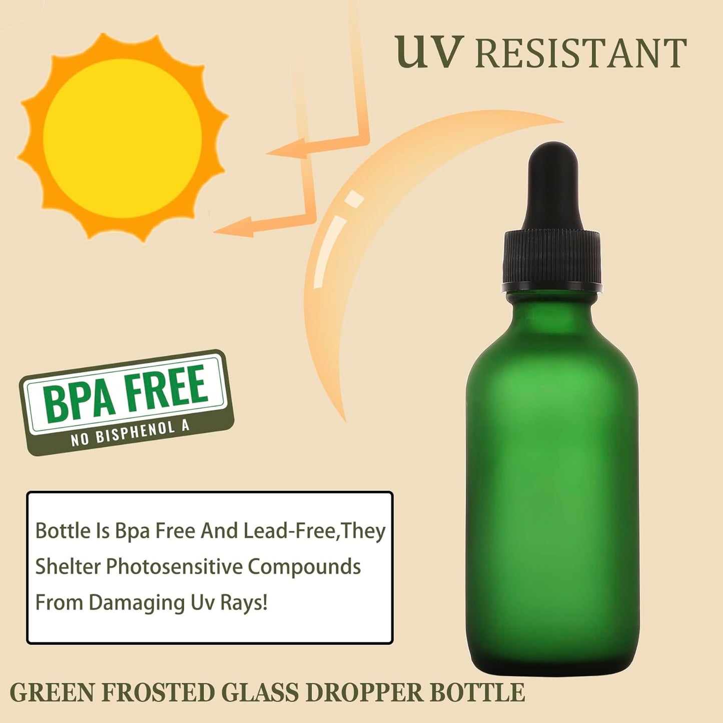 2oz Glass Dropper Bottle,Preety Texture Tincture Bottles with Precise Scales Eye Droppe,for All Kinds Of Mixed Liquids,Leak-Proof Design for Easy Travel (Green Frosted-48Pack)