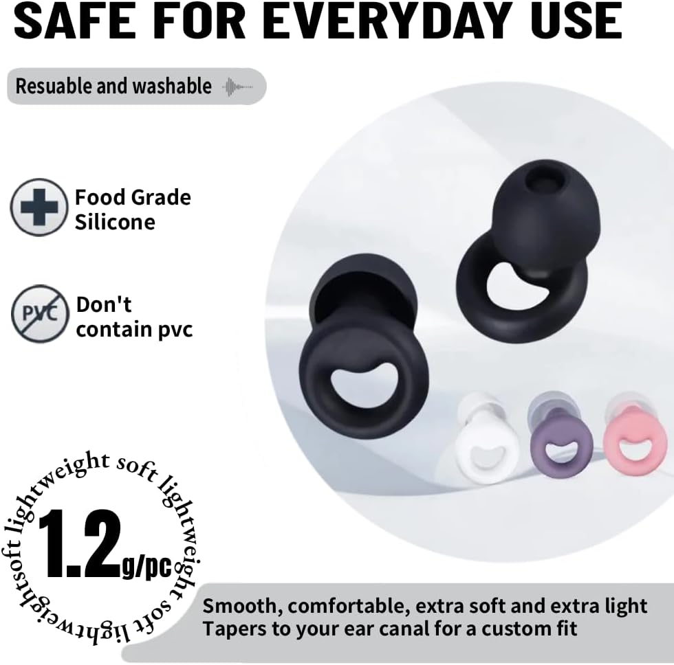 30dB Noise Cancelling Ear Plugs for Sleeping - Reusable Silicone Earplugs for Adults & Kids, Soft Ear Protection for Snoring, Concerts, Lawn Mowing, Travel & Work (6 Ear Tips with Case, White)