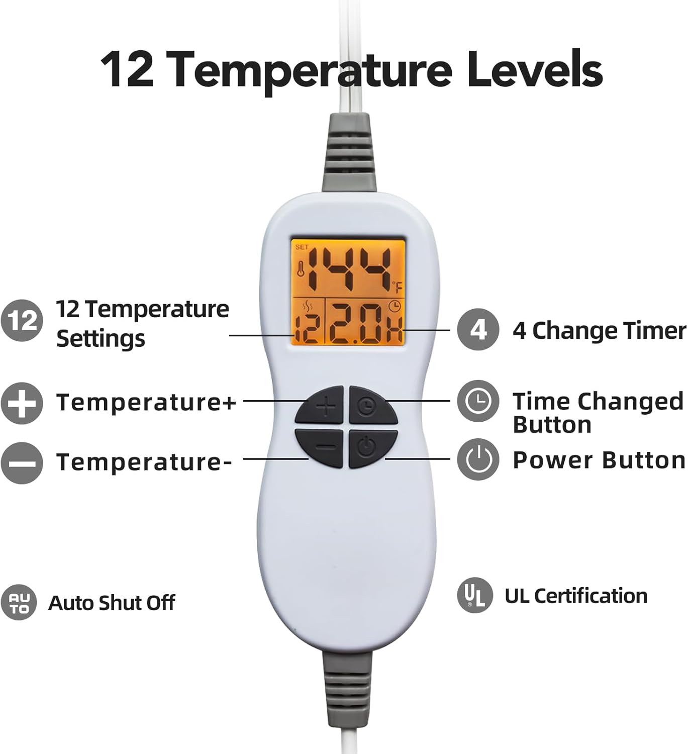 Ambershine 26"x35" XXXL King Size Neck& Shoulder& Back Heating Pad with 12 Temperature Settings& 4 Auto-Off Countdown Timers, Pain Relief for Back/Neck/Shoulder, Christmas gift for mom dad(Light Blue)