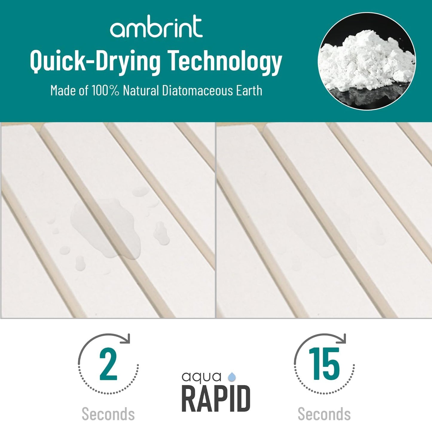 Large Stone Dish Drying Mat for Kitchen Counter 24"x16" – Super Absorbent Diatomaceous Earth Mat, Foldable Quick Dry Countertop Pad, Heat Resistant Dish Rack Mat for Dishes, Pots, Cups & Utensils