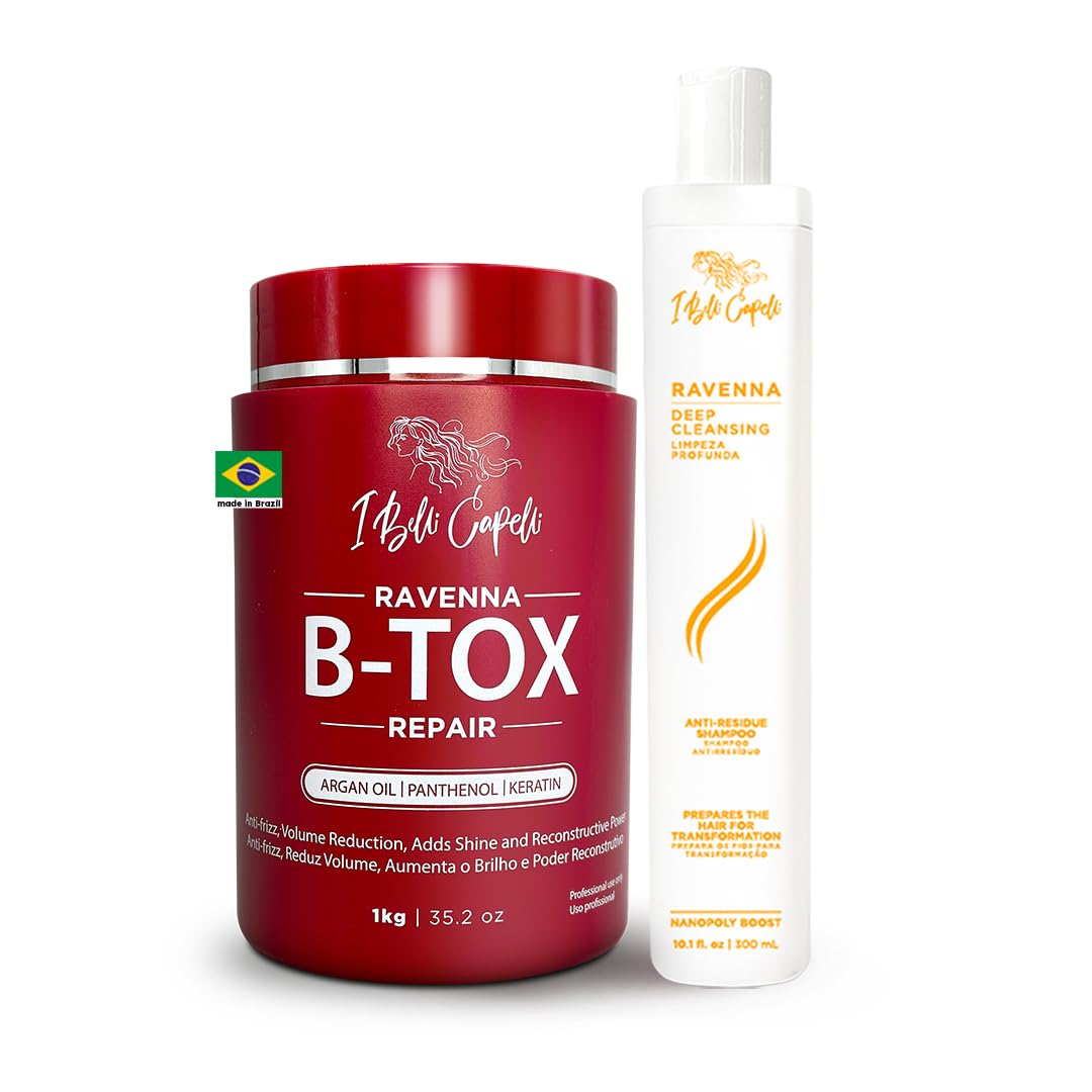 I Belli Capelli Ravenna Hair Treatment Kit- 1kg/35.02 oz B-tox Hair Mask + 300ml/10.1 fl.oz Anti-Residue Shampoo- Repair & Clarifying Shampoo for Longer Effect