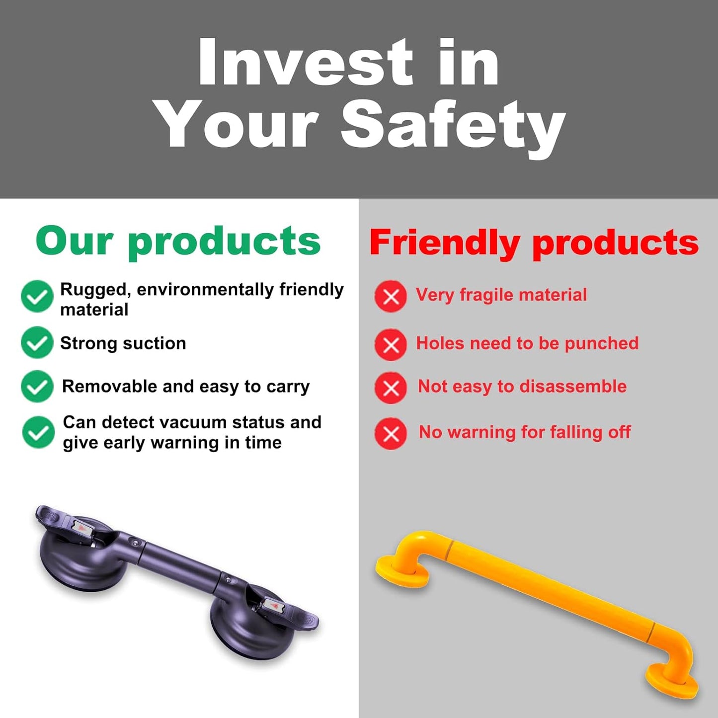 Shower Handle Upgraded 15 inch Grab Bar for Bathtub,Shower Handles with Strong Suction Cup,Bathroom Safety Grab Bar for Handicap Elderly Seniors and Disabled,Purple