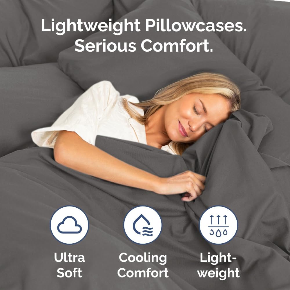 Queen Pillow Cases Set of 4 - Ultra Soft Hotel Quality Pillowcase Covers - Comfy, Cozy & Wrinkle Free - Shrinkage, Stain & Fade Resistant - Machine Washable Pillow Protectors - 4 Piece Set - Charcoal