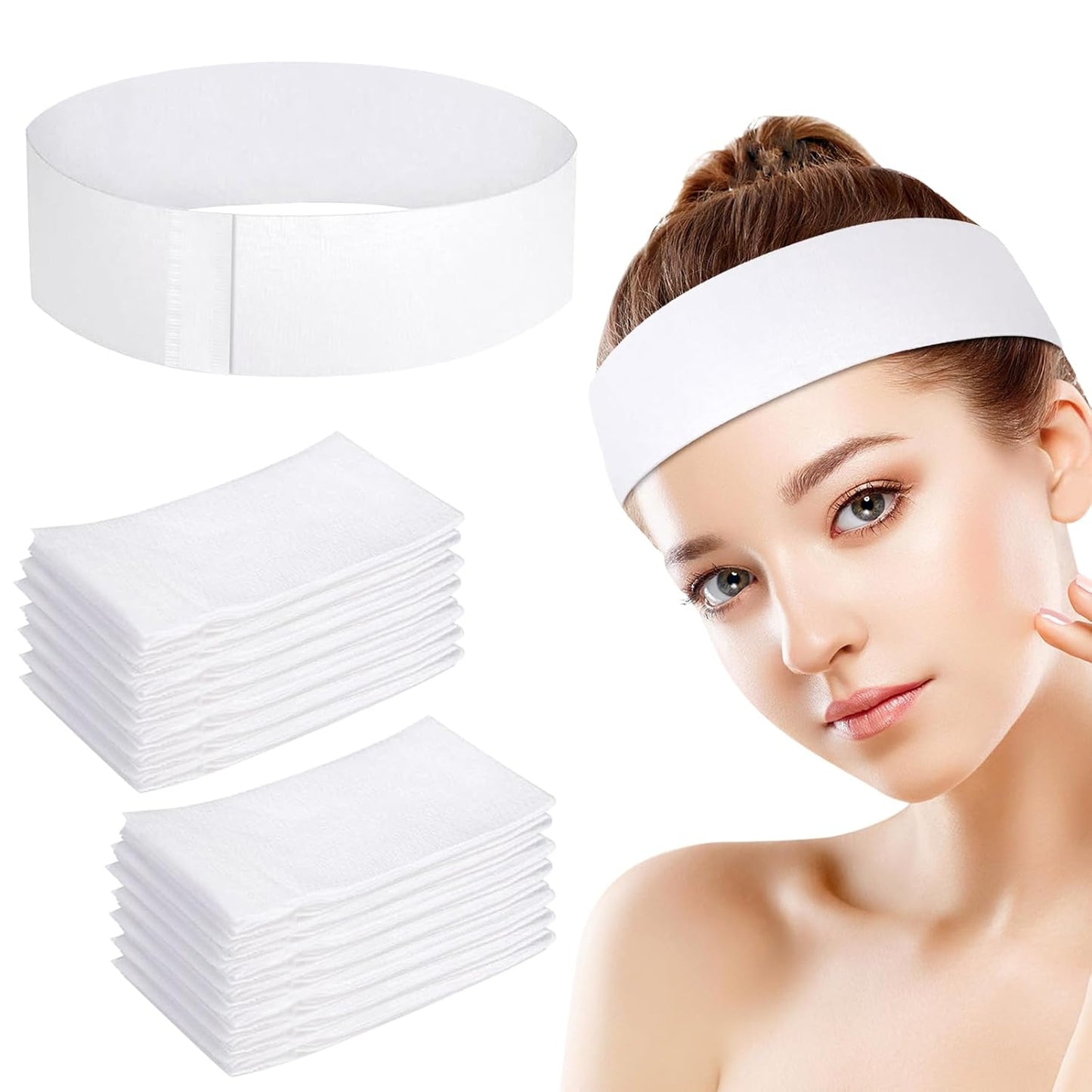 100 PCS Disposable Hairband for Women, Non-woven Fabric Spa Headband for Makeup, Travel, Securing Hair during Facial