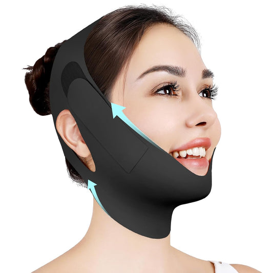 Chin Strap for Sleeping,Double Chin Reducer,Adjustable Chin Strap,Jaw Strap,Jawline Shaper,V Line Lifting Mask,Black,L