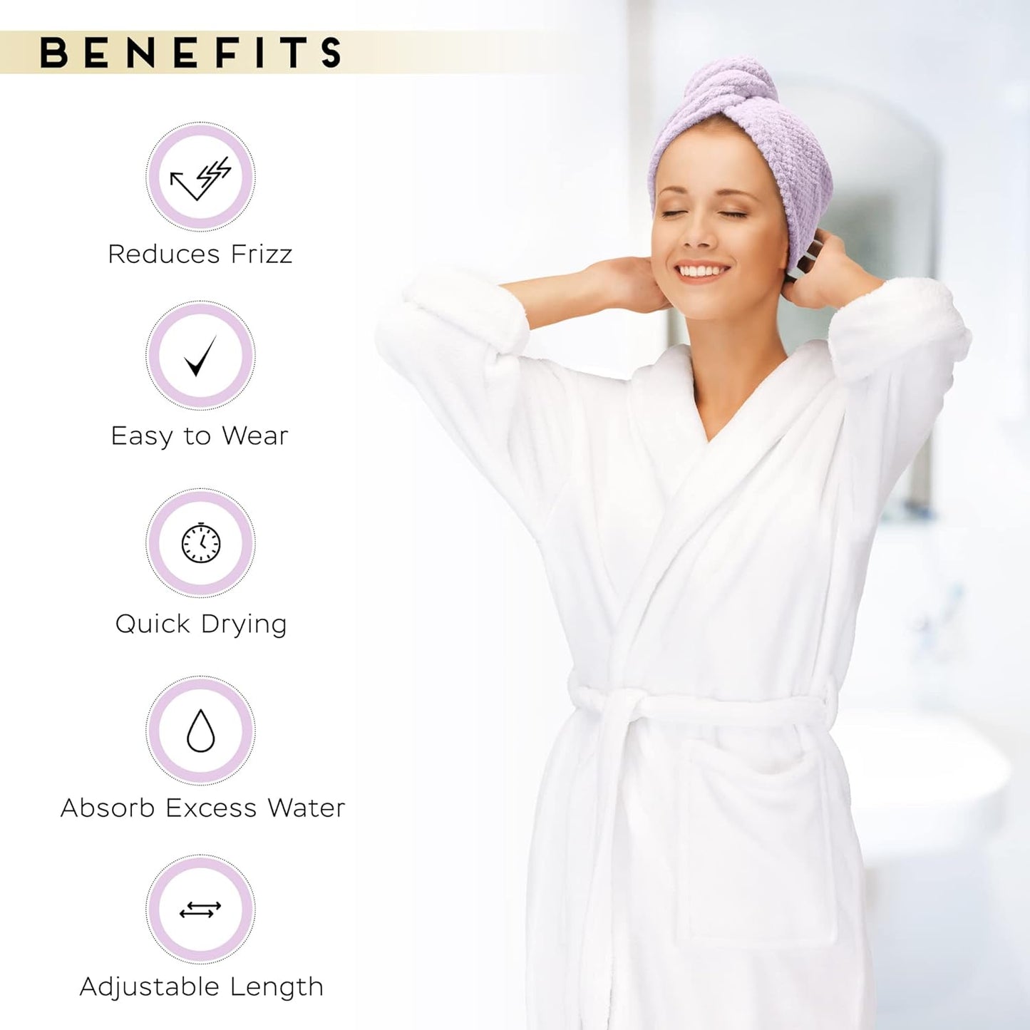 2 Pack Microfiber Hair Towel Wrap for Women, Anti Frizz Quick Drying Hair Turban for All Hair Style, Absorbent and Lightweight (Light Purple)