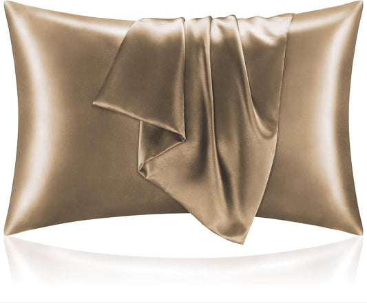 BEDELITE Satin Pillowcase for Hair and Skin, Super Soft and Cooling Similar to Silk Pillow Cases 2 Pack with Envelope Closure, Gift for Women Men(20"x26" Standard Size, Tawny Brown)