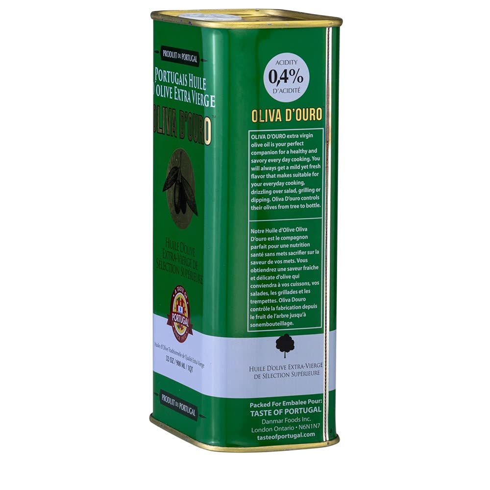 A Taste of Portugal Premium Grade Olive Oil with Low Acidity - 0.4% | Extra Virgin Olive Oil in a Can | Light and Fruity Portuguese Olive Oil | 32 OZ Tin - Full Bodied EVOO