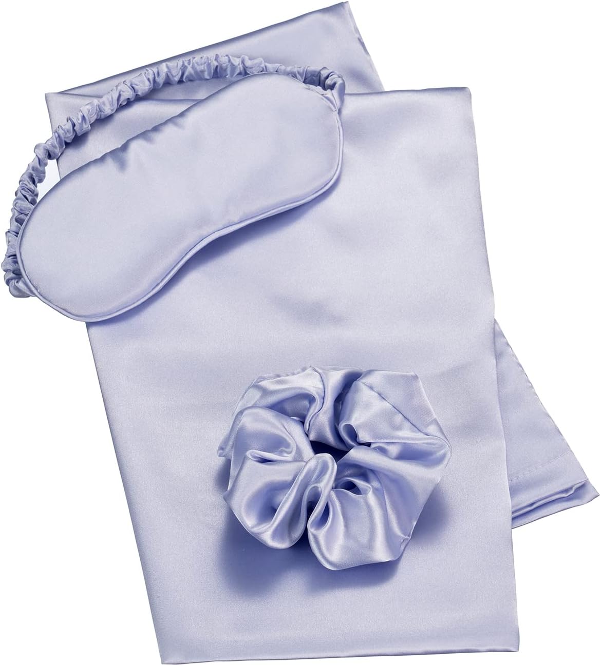 Vegan Silk Sleep Set, Vegan Silk Pillowcase with Large Scrunchie and Eye Mask for Hair and Skin, Self Care Essential Satin Night Routine Kit (Purple Color)